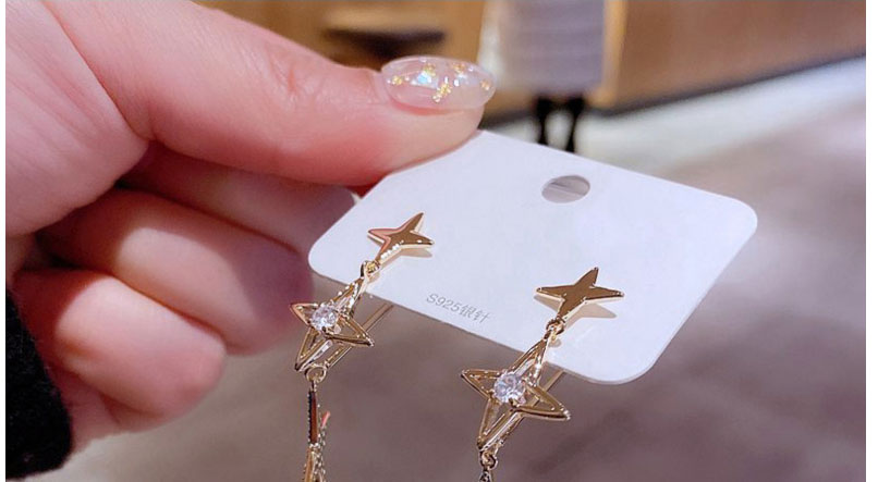 Fashion Gold Copper Inlaid Zirconium Four-pointed Star Stud Earrings,Earrings