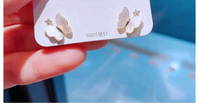 Fashion White Copper And Diamond Butterfly Stud Earrings,Earrings