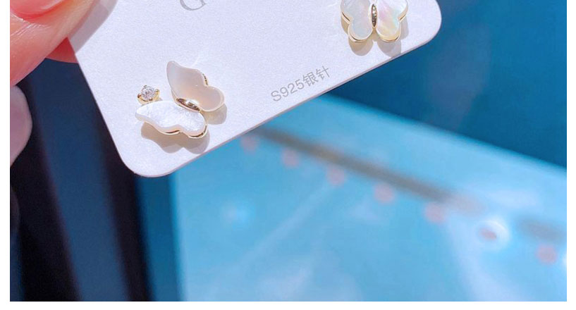 Fashion White Copper And Diamond Butterfly Stud Earrings,Earrings
