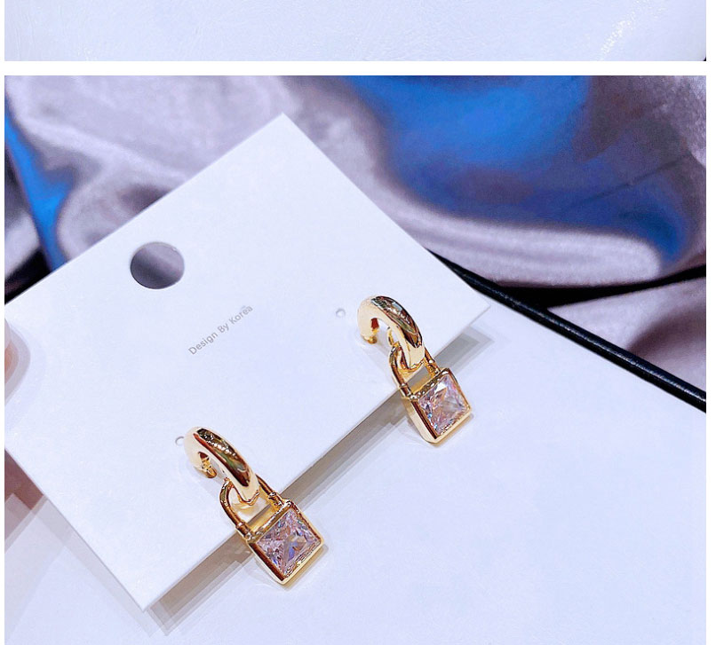 Fashion Gold Copper Inlaid Zirconium Gold Lock Earrings,Earrings