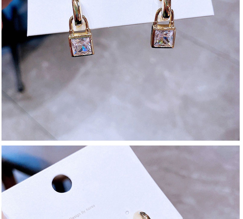 Fashion Gold Copper Inlaid Zirconium Gold Lock Earrings,Earrings