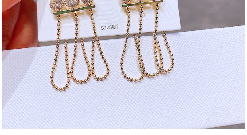 Fashion Gold Copper Inlaid Zirconium Chain Tassel Earrings,Earrings