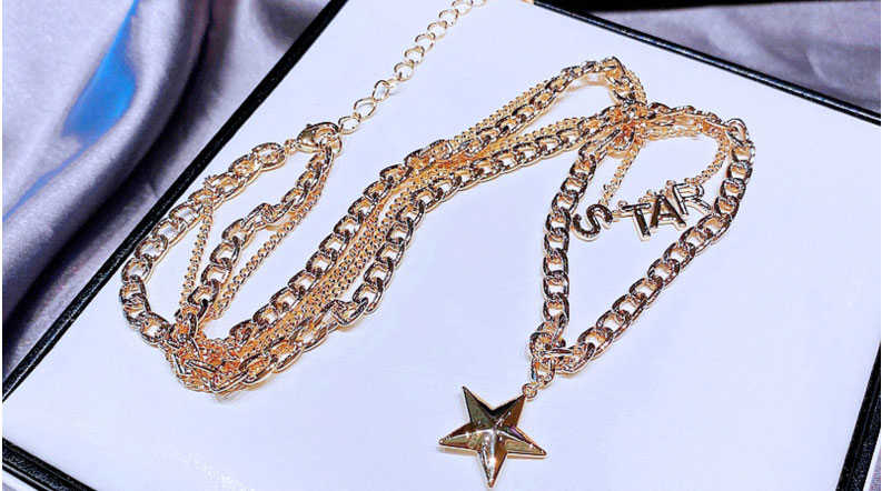 Fashion Gold Alloy Letter Five-pointed Star Double Necklace,Multi Strand Necklaces
