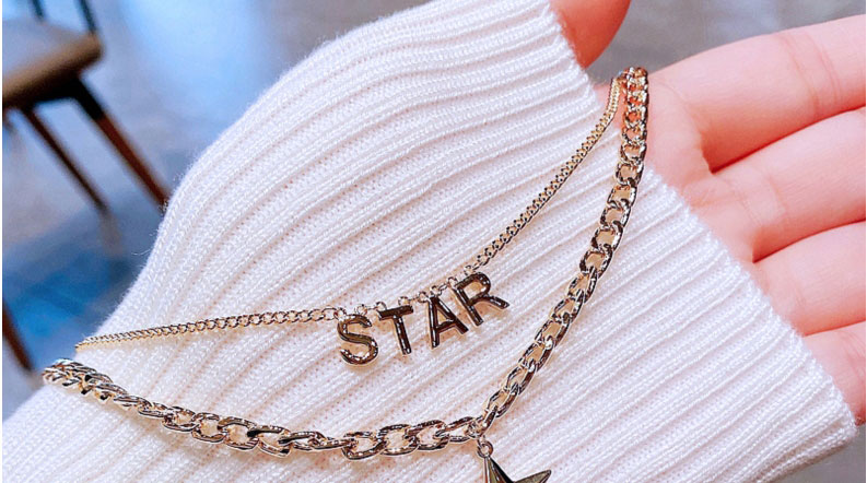 Fashion Gold Alloy Letter Five-pointed Star Double Necklace,Multi Strand Necklaces