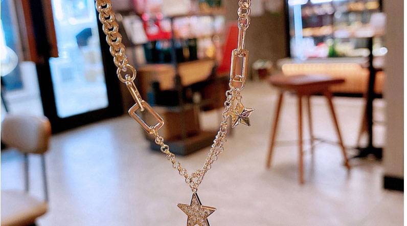 Fashion Gold Alloy Inlaid Zirconium Five-pointed Star Necklace,Pendants