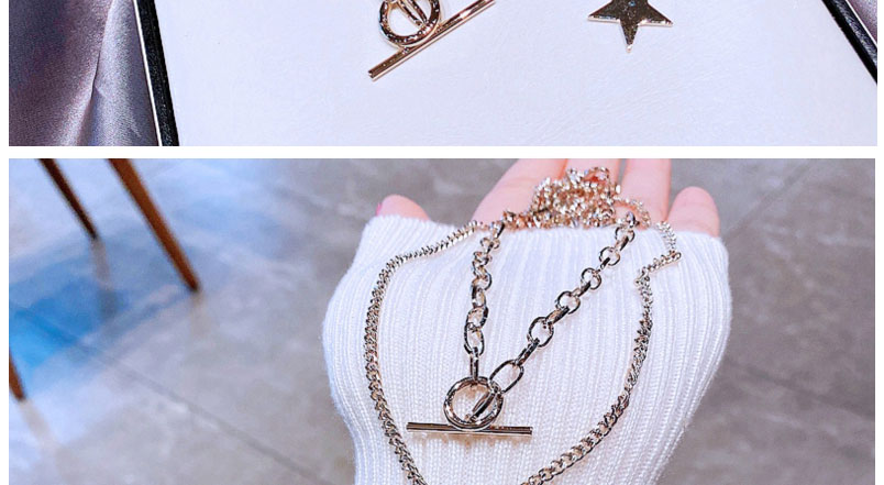 Fashion Gold Alloy Five-pointed Star Ot Buckle Double Necklace,Multi Strand Necklaces