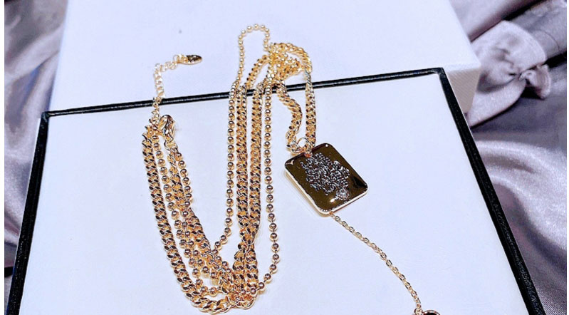 Fashion Gold Pure Copper Letter Square Brand Camellia Double Necklace,Necklaces