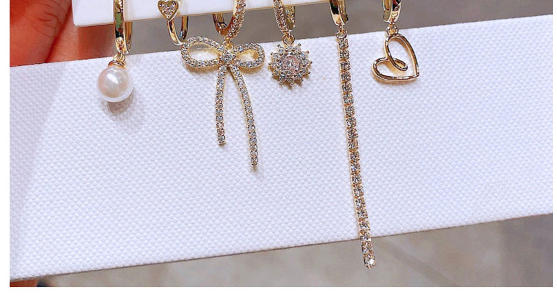 Fashion Gold Copper Diamond Bowknot Claw Chain Love Earring Set,Earring Set