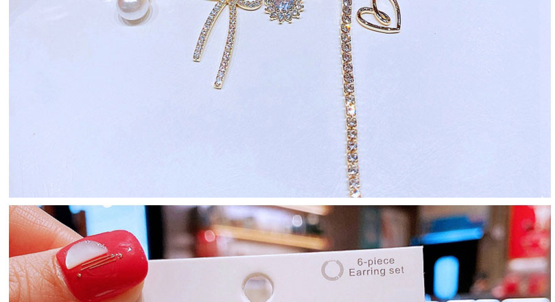 Fashion Gold Copper Diamond Bowknot Claw Chain Love Earring Set,Earring Set
