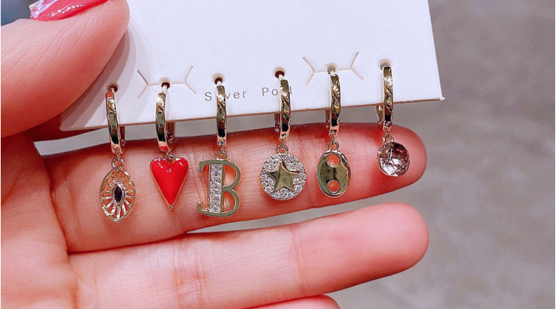 Fashion Gold Copper Inlaid Zirconium Love Letter Five-pointed Star Earring Set,Earring Set