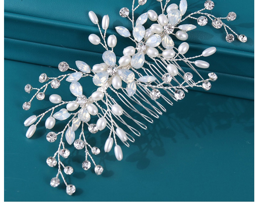 Fashion 13# Geometric Pearl Twisted Flower Braided Hair Comb,Bridal Headwear