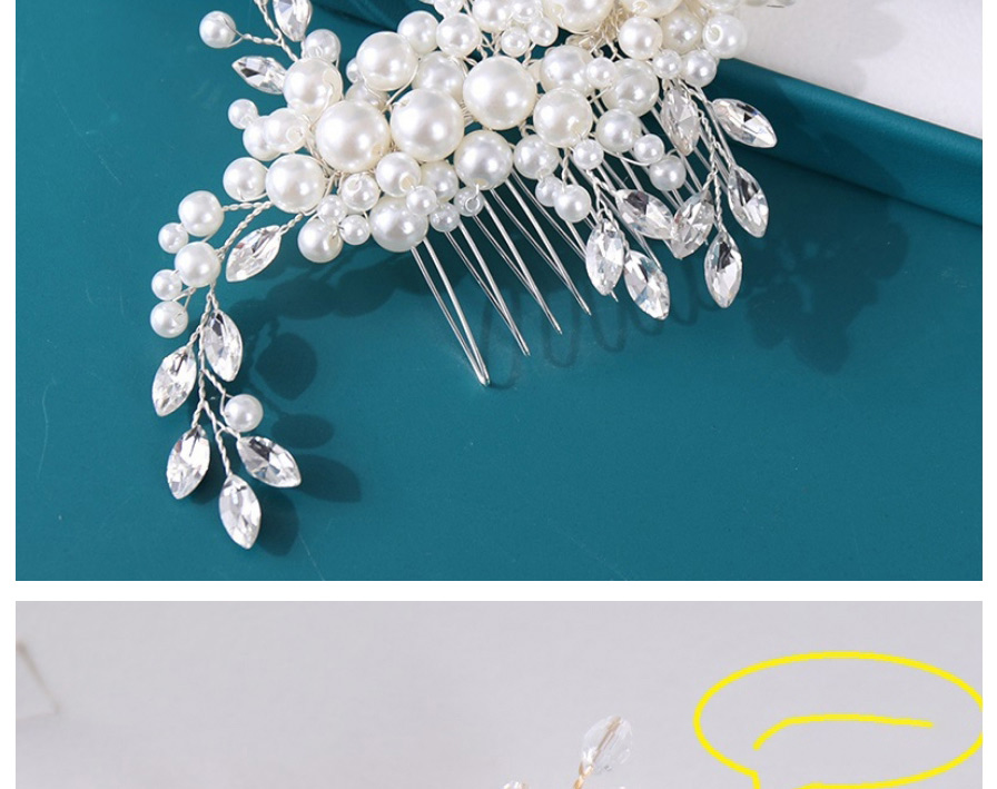 Fashion 4# Geometric Pearl Twisted Flower Braided Hair Comb,Bridal Headwear
