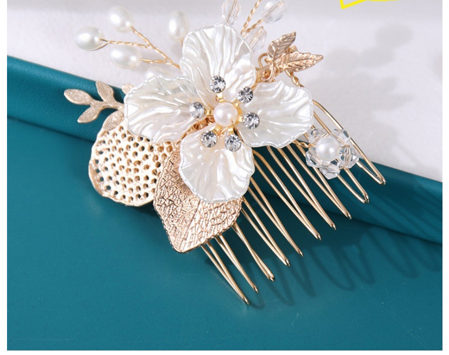 Fashion 2# Geometric Pearl Twisted Flower Braided Hair Comb,Bridal Headwear