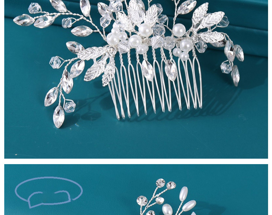 Fashion 6# Geometric Pearl Twisted Flower Braided Hair Comb,Bridal Headwear