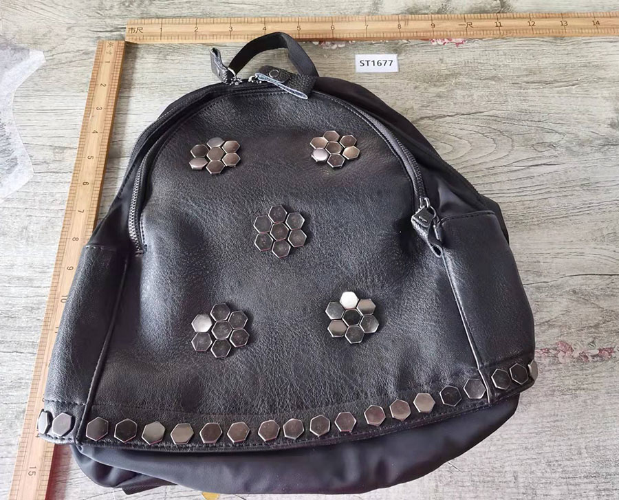 Fashion Black Pu Stud Geometric Large Capacity Backpack,Backpack