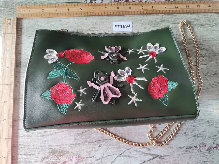 Fashion Green Pu Flower Embroidered Crossbody Bag,Shoulder bags