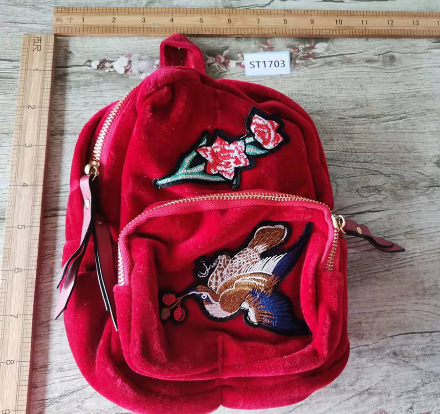 Fashion Red Geometric Velvet Embroidered Backpack,Backpack