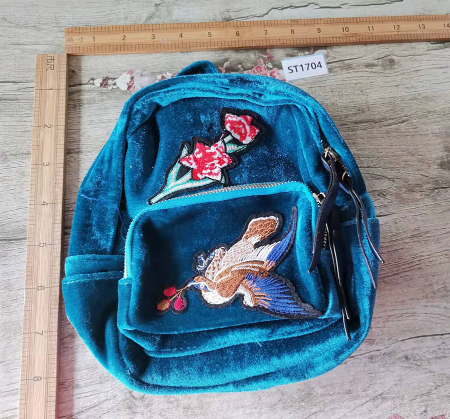 Fashion Blue Geometric Velvet Embroidered Backpack,Backpack