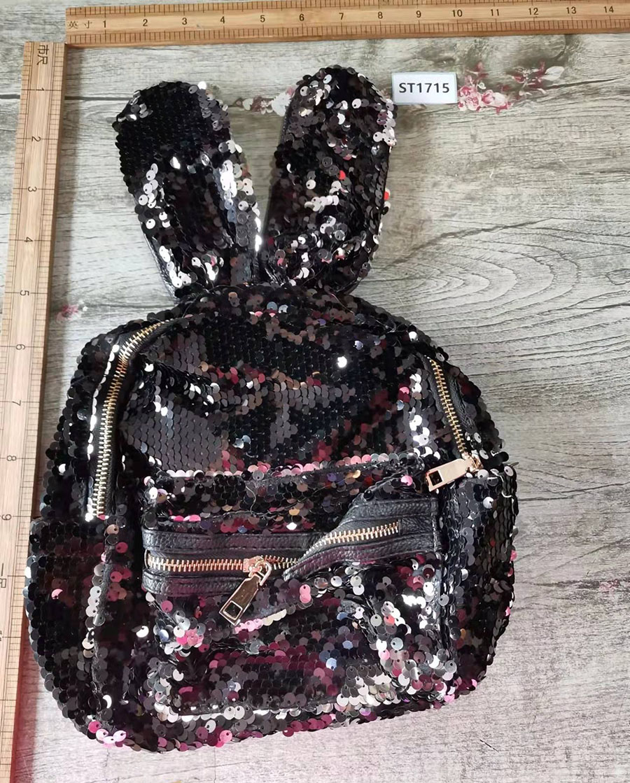Fashion Black Sequin Rabbit Ears Large Capacity Backpack,Backpack