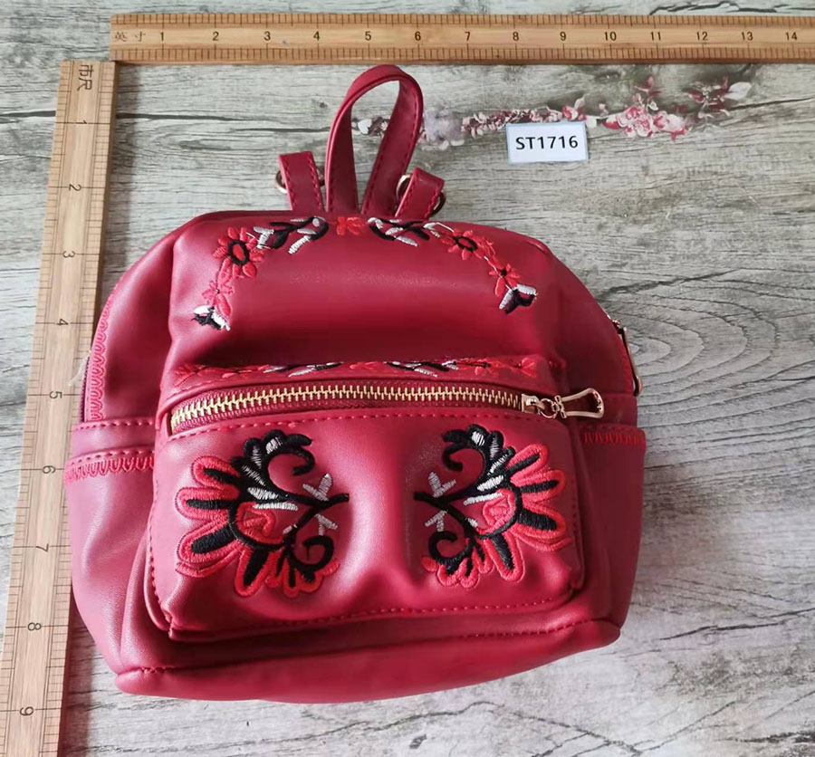 Fashion Red Geometric Pu Embroidered Backpack,Backpack