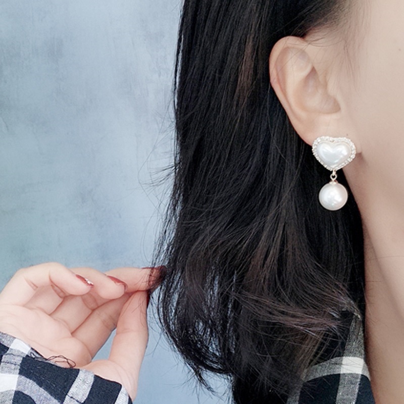 Fashion White Alloy Diamond Love Pearl Stud Earrings,Stud Earrings