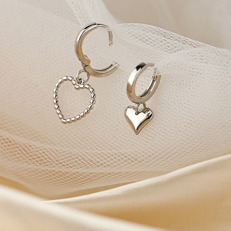 Fashion Silver Alloy Heart Asymmetric Earrings,Hoop Earrings