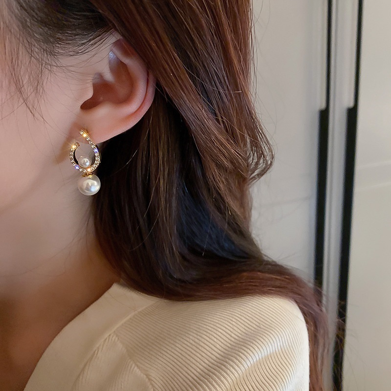 Fashion Gold Alloy Diamond Pearl Stud Earrings,Stud Earrings