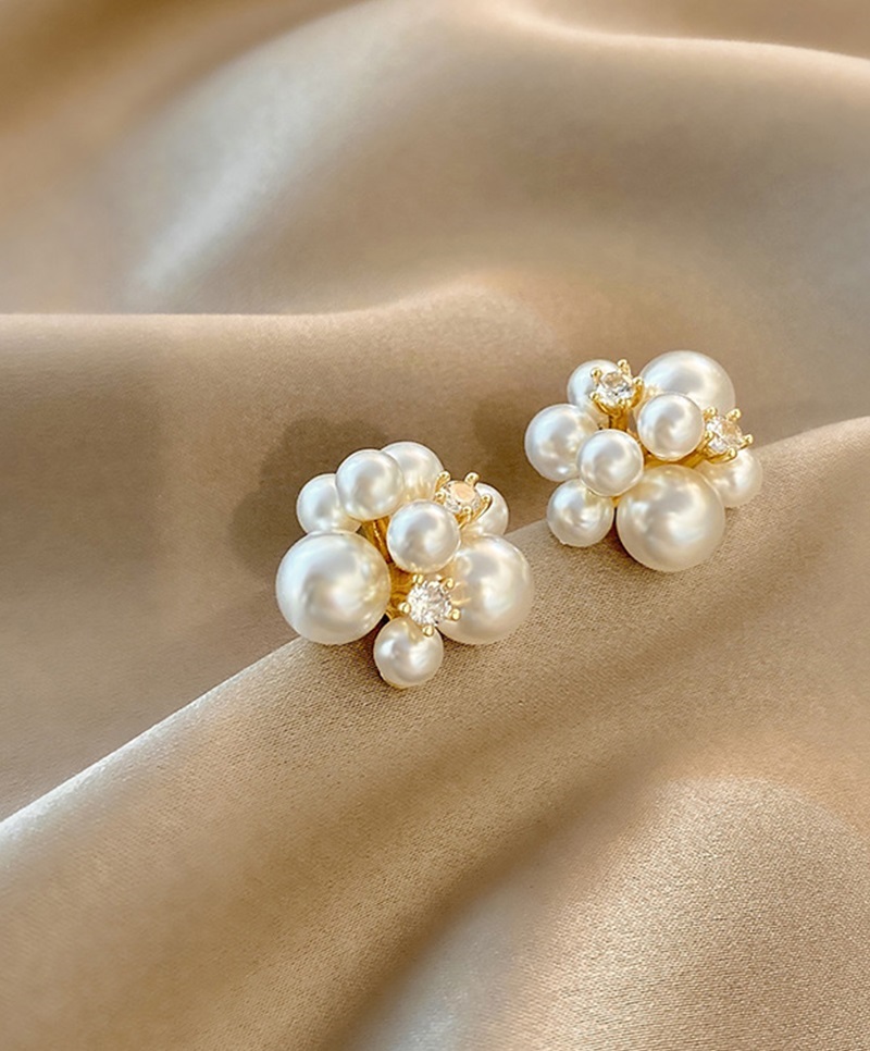 Fashion White Alloy Diamond Pearl Stud Earrings,Stud Earrings