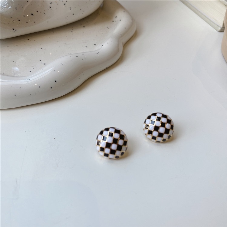 Fashion Lattice Alloy Checkerboard Round Earrings,Stud Earrings