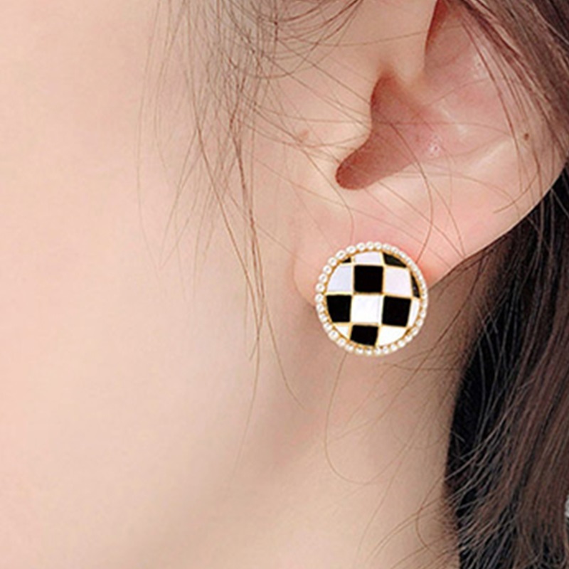 Fashion Lattice Alloy Checkerboard Pearl Stud Earrings,Stud Earrings