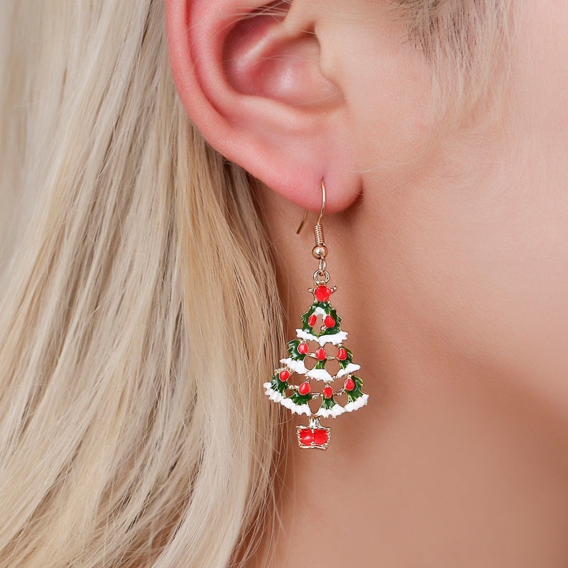 Fashion Gold Alloy Cartoon Oil Drop Christmas Tree Earrings,Stud Earrings