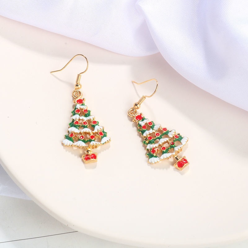 Fashion Gold Alloy Cartoon Oil Drop Christmas Tree Earrings,Stud Earrings