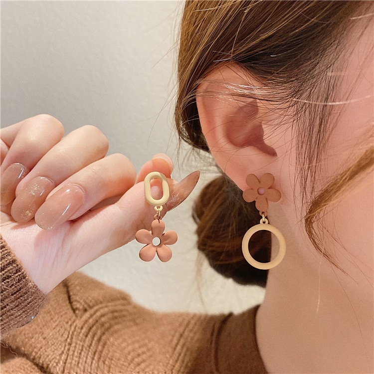 Fashion Brown Alloy Geometric Flower Asymmetric Earrings,Stud Earrings