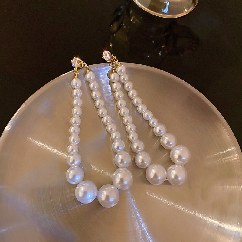 Fashion White Alloy Diamond Pearl Tassel Earrings,Drop Earrings