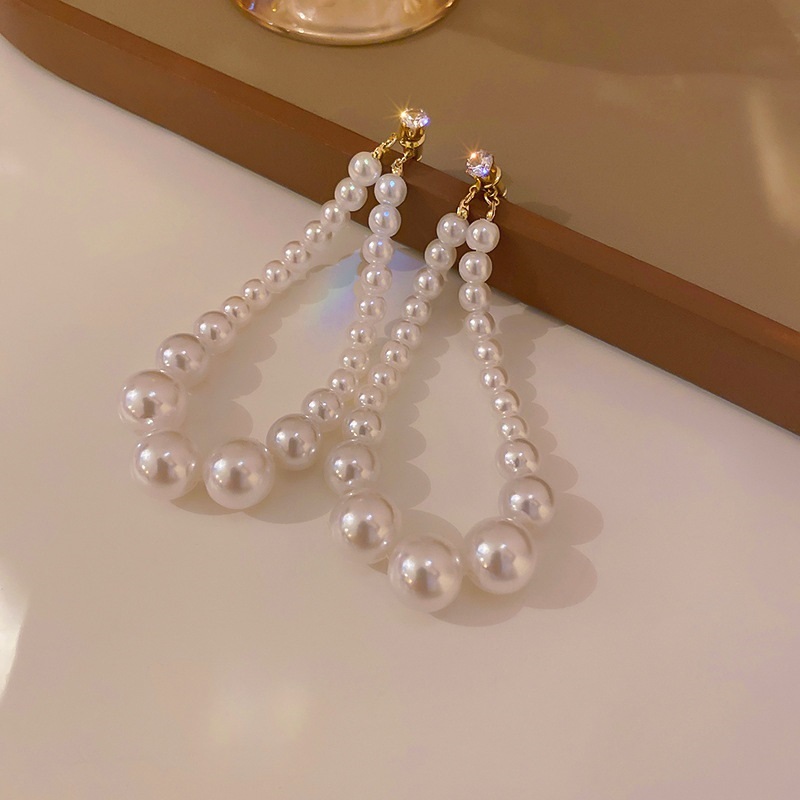 Fashion White Alloy Diamond Pearl Tassel Earrings,Drop Earrings