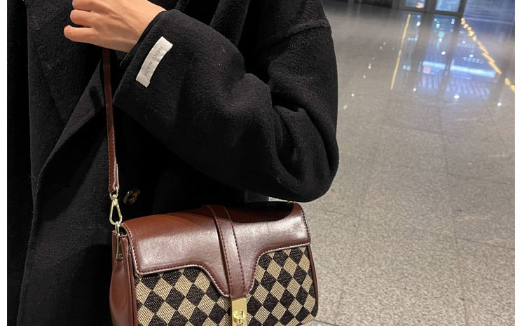 Fashion Brown Pu Check Large Capacity Crossbody Bag,Shoulder bags