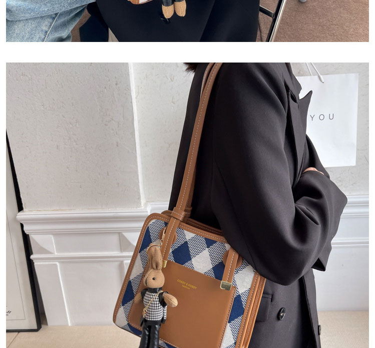 Fashion Khaki Without Pendant Pu Large-capacity Checkerboard Shoulder Bag,Messenger bags