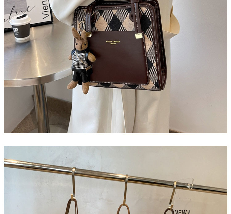 Fashion Khaki Without Pendant Pu Large-capacity Checkerboard Shoulder Bag,Messenger bags