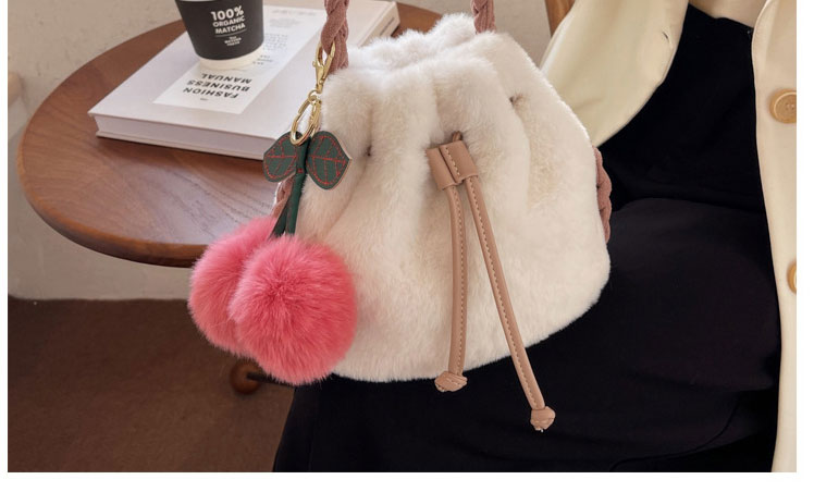 Fashion Beige Plush Drawstring Large Capacity Messenger Bag,Shoulder bags