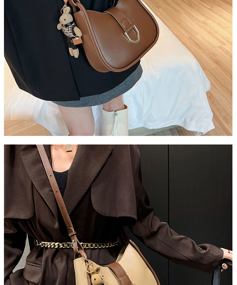Fashion Brown + Pendant Pu Large Capacity Bucket Bag,Shoulder bags