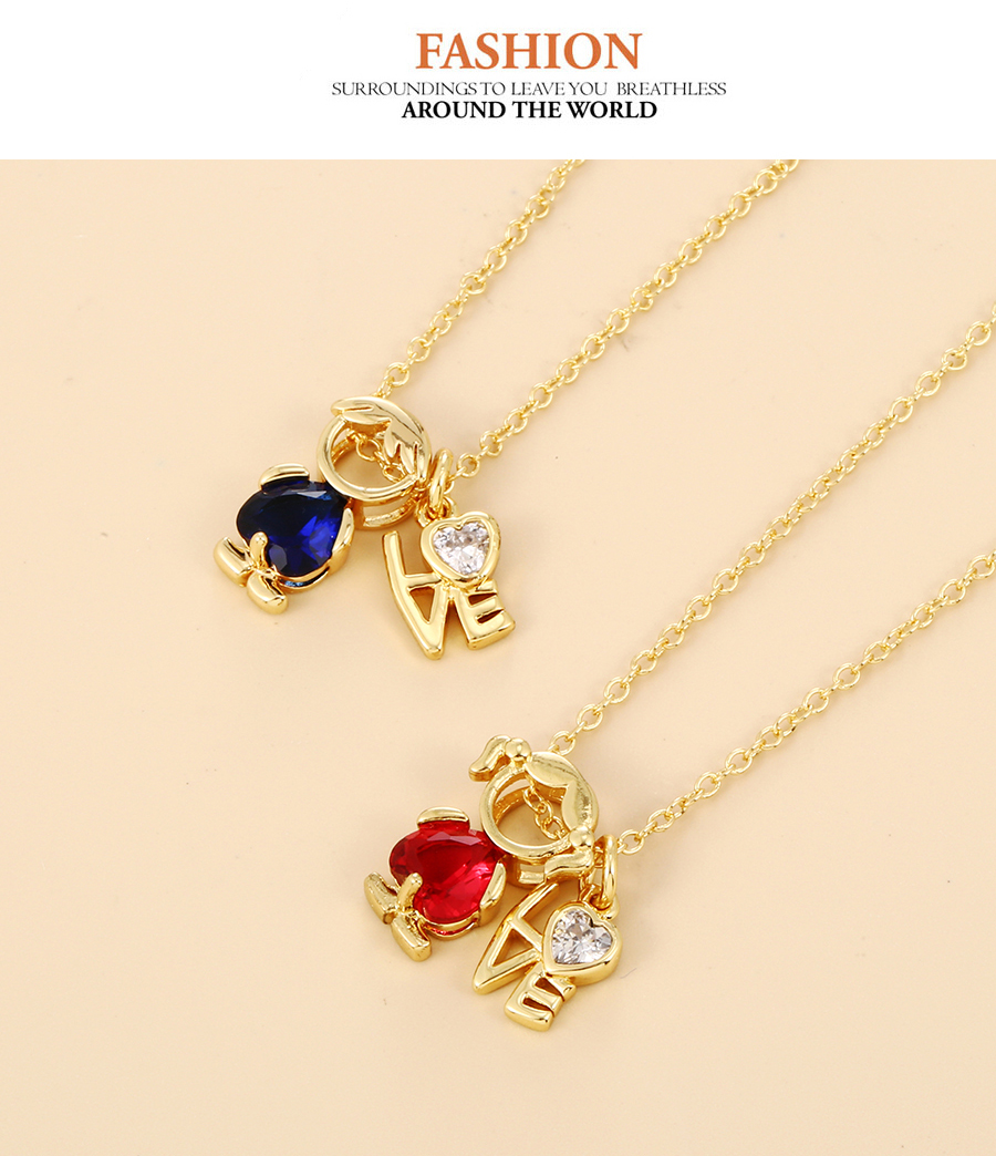 Fashion Navy Blue Copper Inlaid Zirconium Letter Necklace For Girls,Necklaces