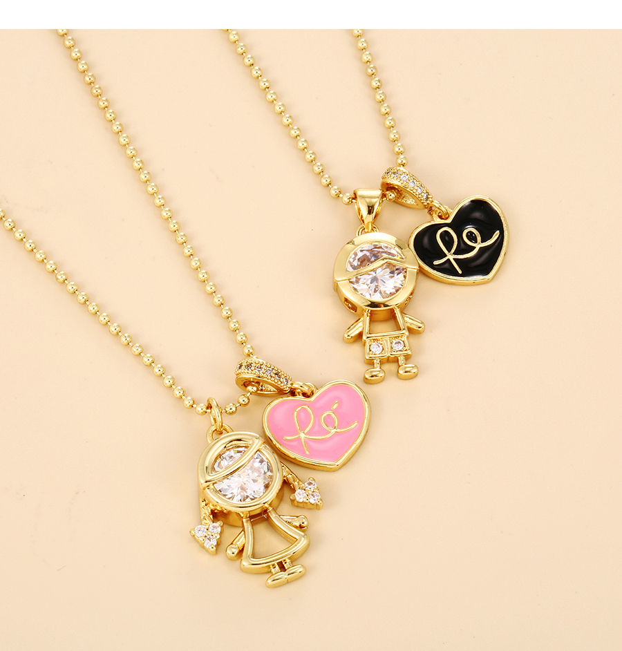 Fashion Navy Blue Copper Inlaid Zirconium Letter Necklace For Girls,Necklaces