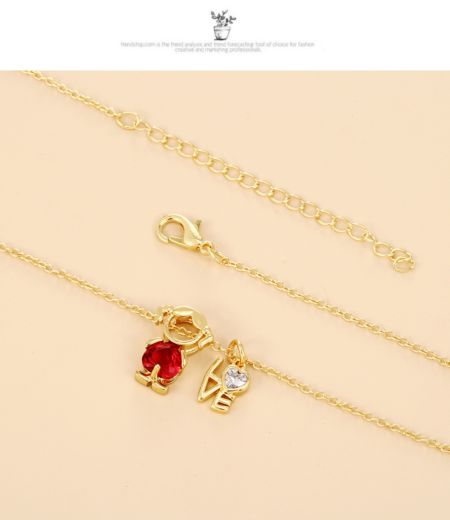 Fashion Red Copper Inlaid Zirconium Letter Necklace For Girls,Necklaces