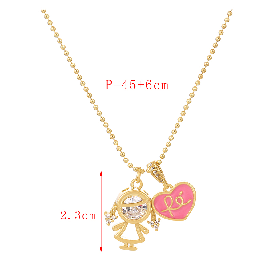 Fashion Pink Copper Inlaid Zirconium Drip Oil Girl Letter Love Necklace,Necklaces