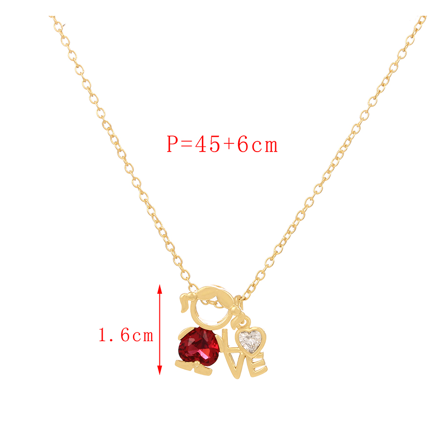 Fashion Red Copper Inlaid Zirconium Letter Necklace For Girls,Necklaces
