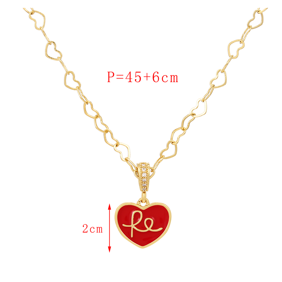 Fashion Red Copper Inlaid Zirconium Drop Oil Letter Love Necklace,Necklaces