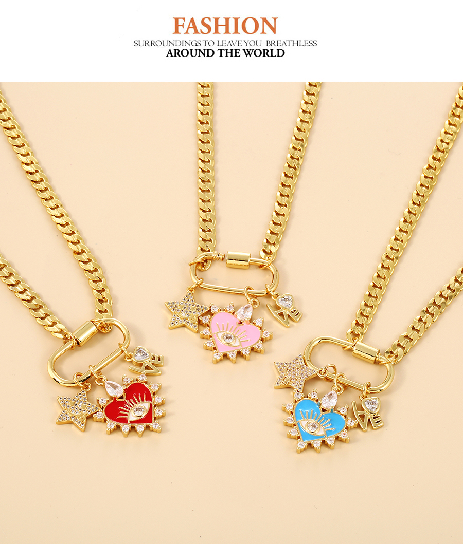 Fashion Gold Copper Inlaid Zirconium Thick Chain Love Heart Clip Necklace,Necklaces