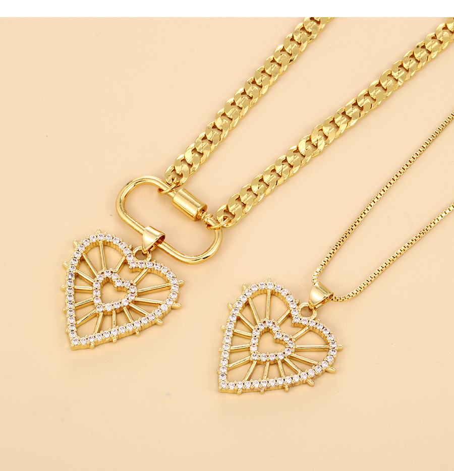 Fashion Golden-2 Copper Inlaid Zirconium Heart Clip Necklace,Necklaces