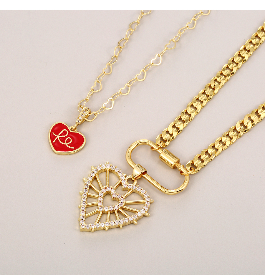 Fashion Gold Copper Inlaid Zirconium Thick Chain Love Heart Clip Necklace,Necklaces