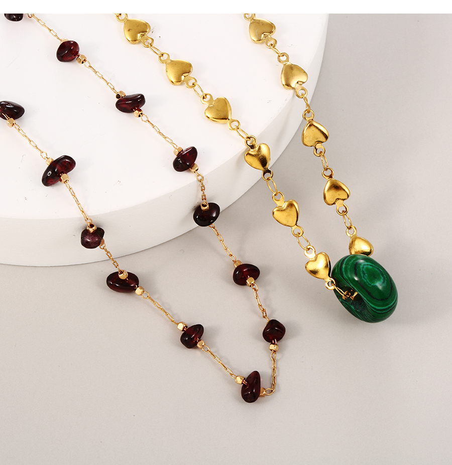 Fashion Green Irregular Natural Stone Necklace With Titanium Steel Chain,Necklaces